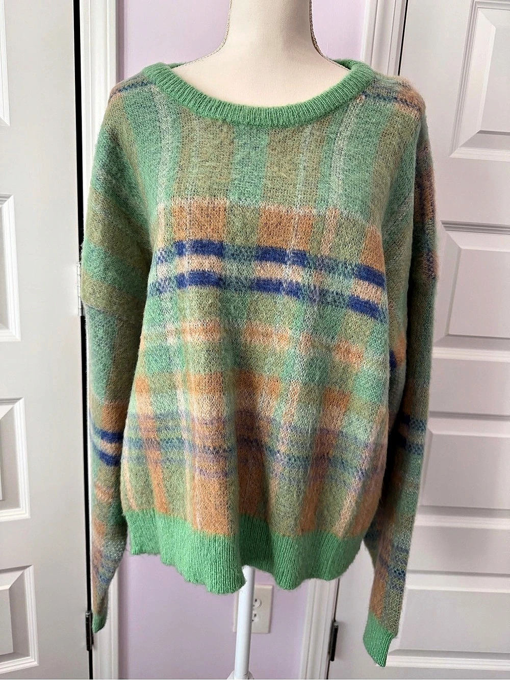 Baltic Born Plaid Pullover Sweater in Green & Blue Size 1X